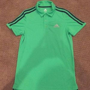 Adidas polo style green shirt w/dark blue stripes